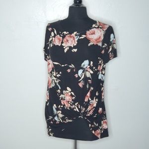 Viamor black floral print rolled front top